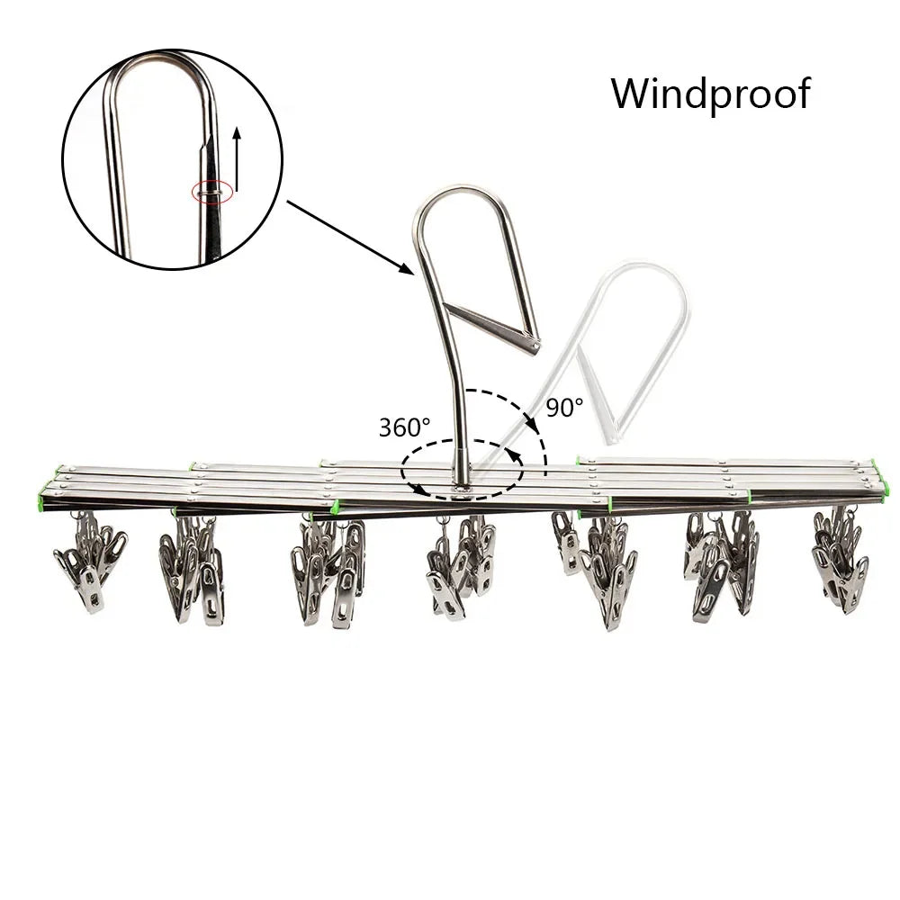Wäschetrockner klappbar mit 35 Clips Edelstahl