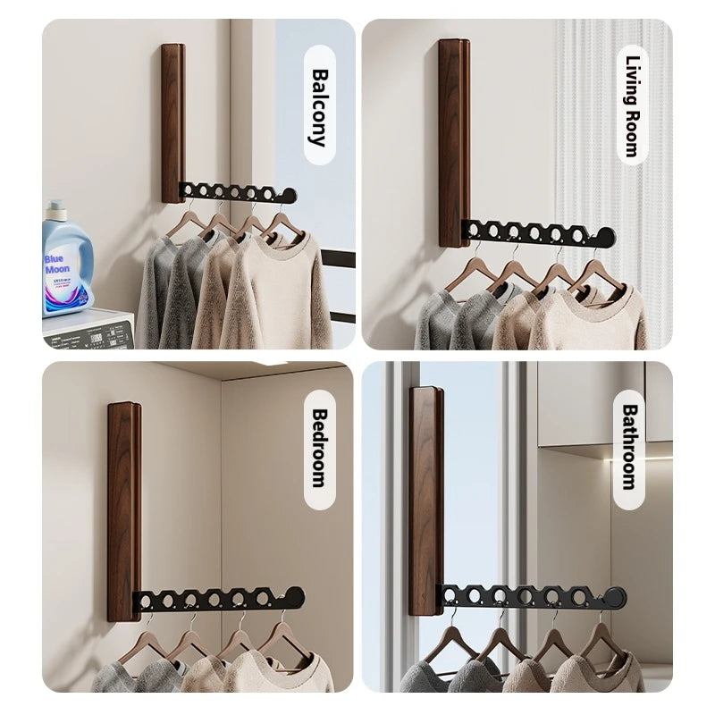 Wandgarderobe Klappbar Holz mit Metallstange für Kleidung