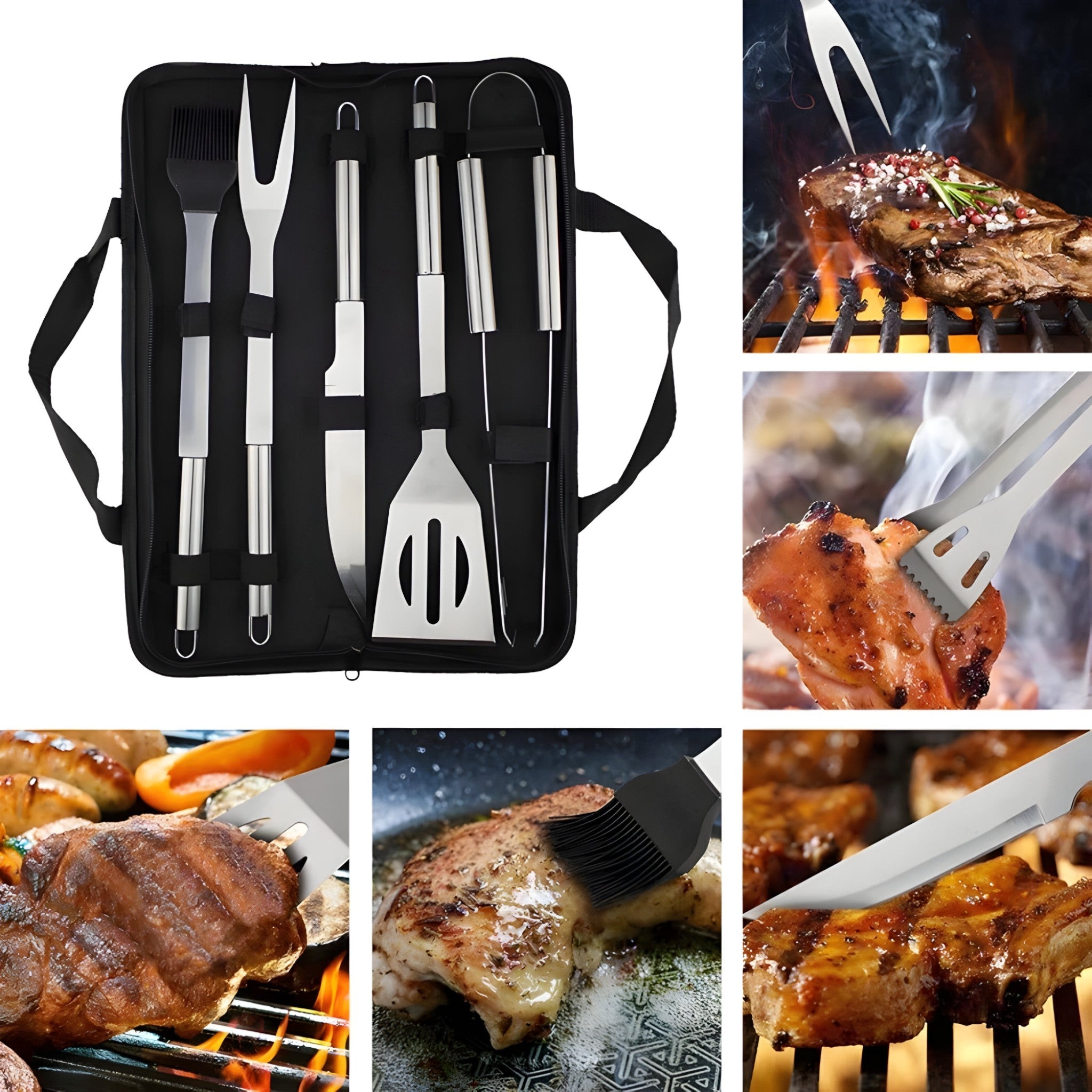 Stainless steel grill cutlery set with carrying case – 3-piece or 5-piece