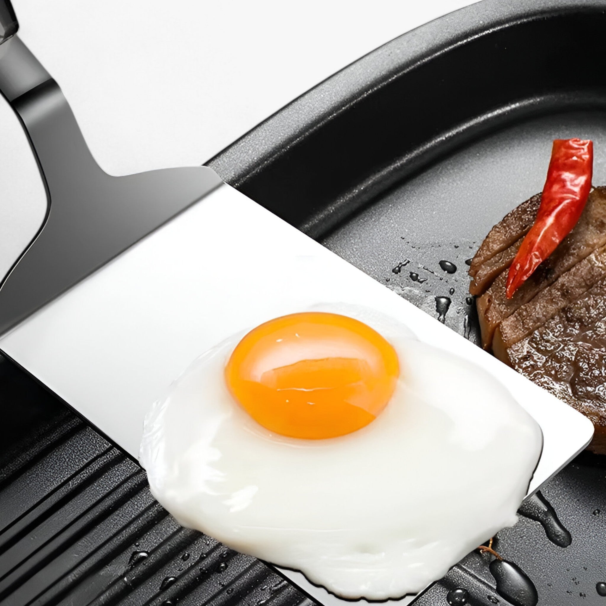 Square spatula with wooden handle – Precise flipping for grill and pan