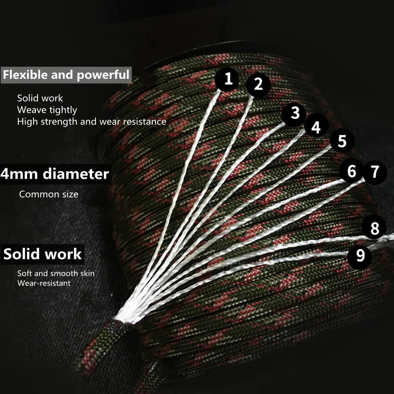 Paracord Outdoor-Seil 4 mm mit 9 Kernsträngen - 295 kg Zugkraft