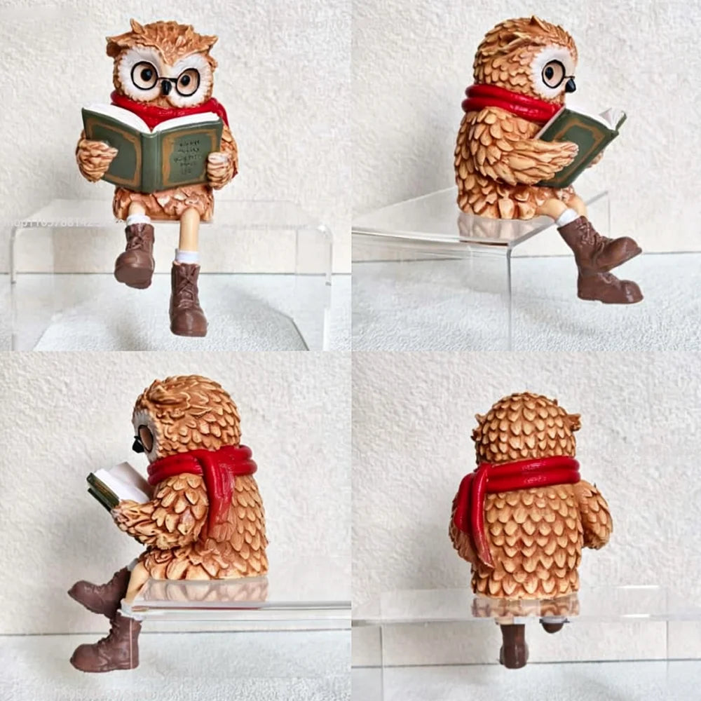 Owl edge-sitter figurine with book, glasses and scarf – 15 cm