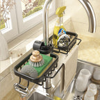 Faucet Kitchen Organizer – Sponge, Brush & Towel Bar in One