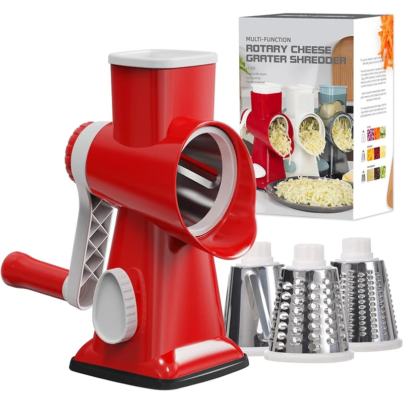 Rotary grater with 3 interchangeable drums