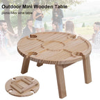 Foldable Wooden Picnic Table with Wine Glass Holders & Bottle Holder