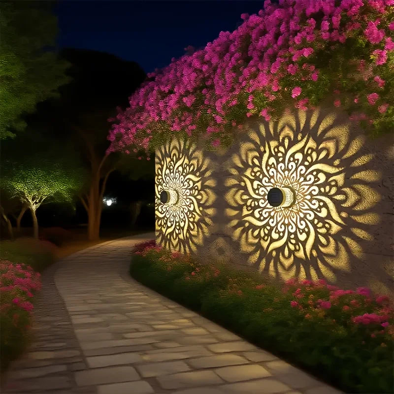 Solar lantern with decorative shadow pattern
