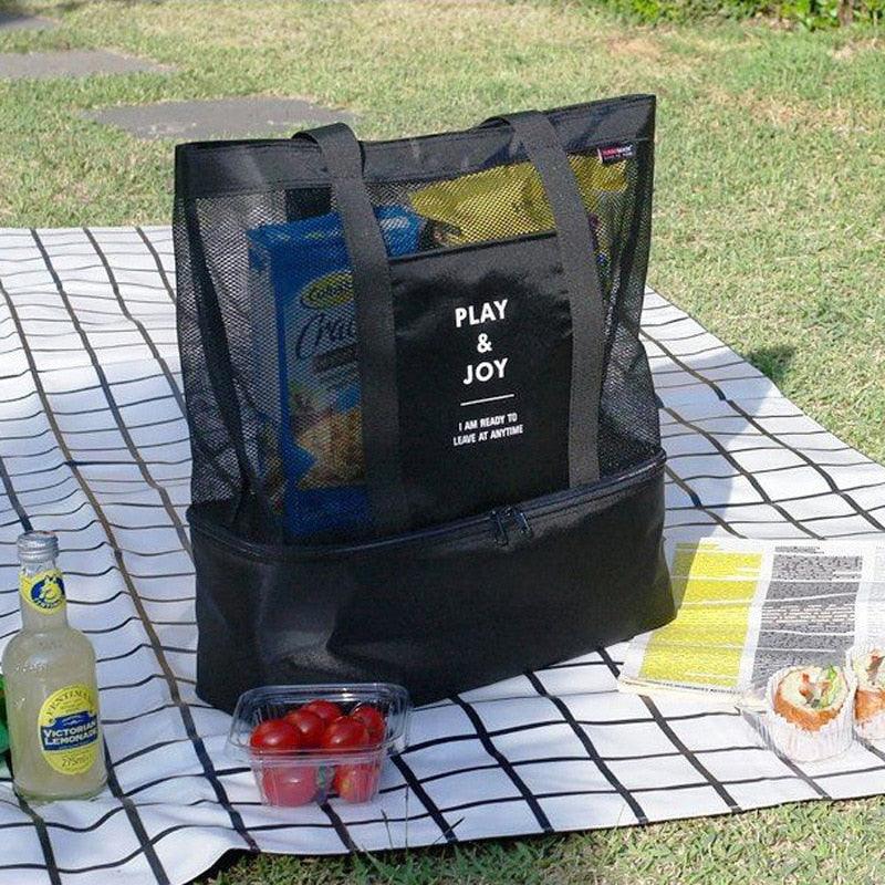 2-in-1 beach bag with insulated cooler compartment