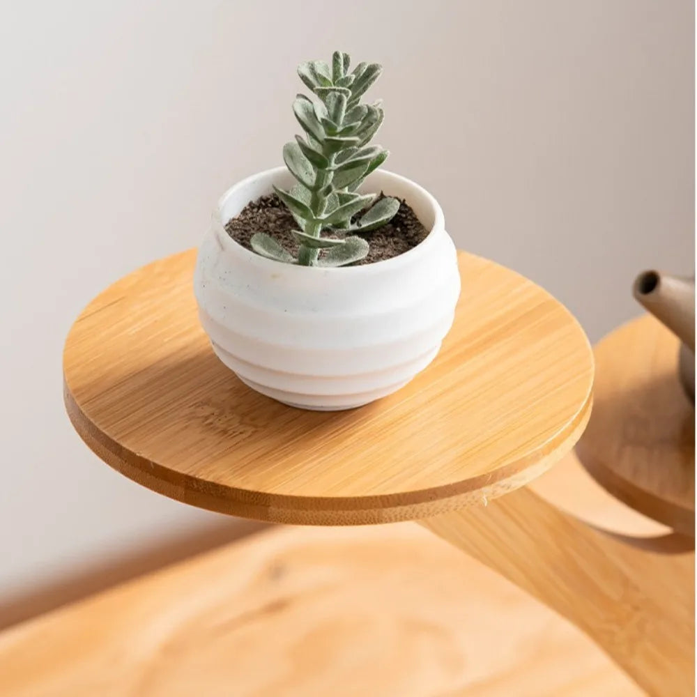 Bamboo table shelf with multi-level display surface