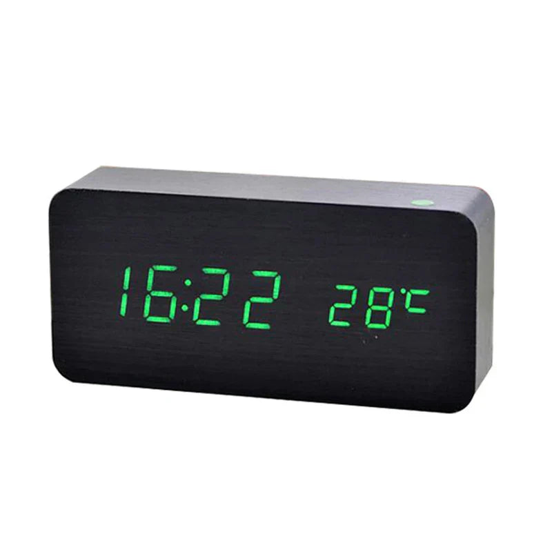 LED alarm clock wood design with temperature display