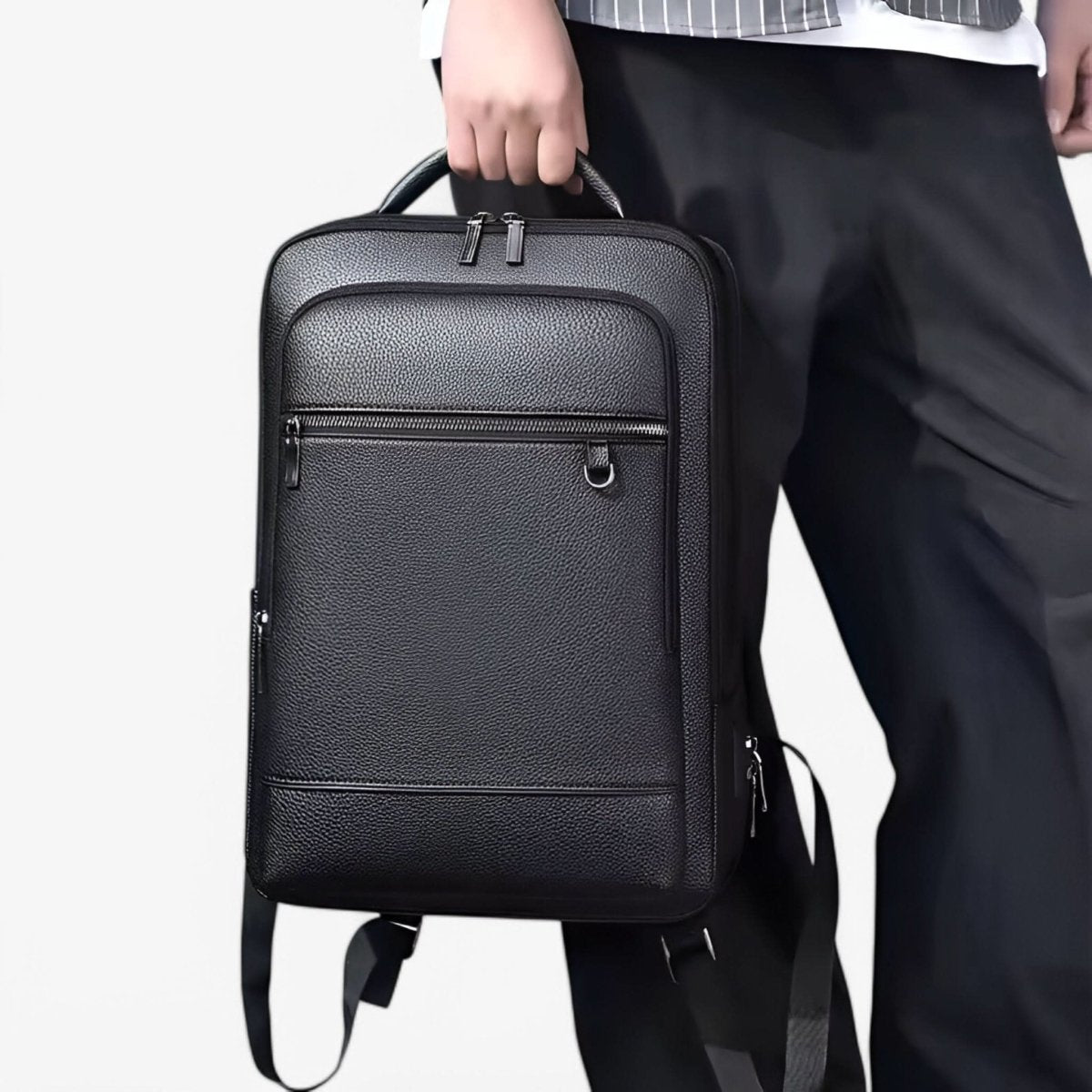 Leather backpack with USB charging port for 15.6-inch laptop
