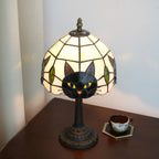 Tischlampe Buntglas mit Katzenmotiv – Tiffany-Stil