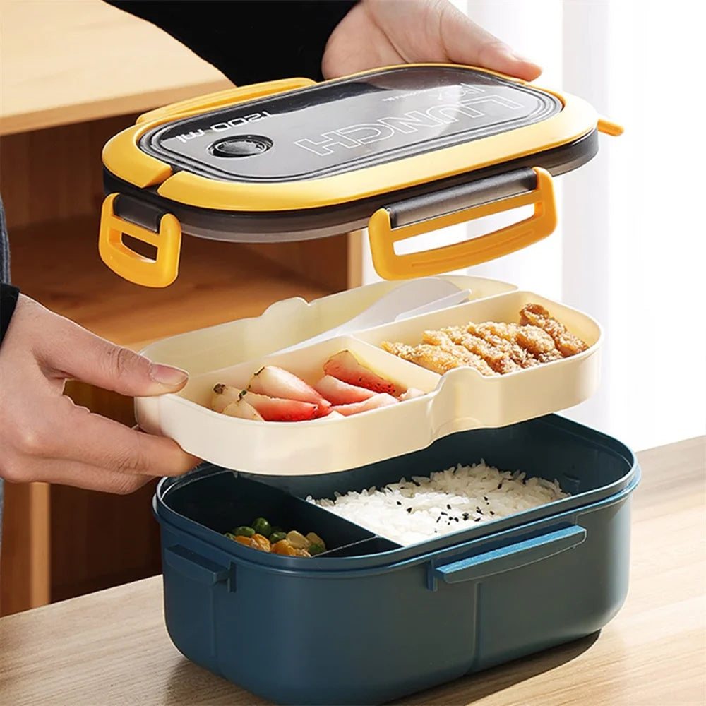 Bento-Box 2-stufig mit Löffel und Gabel, 1200 ml