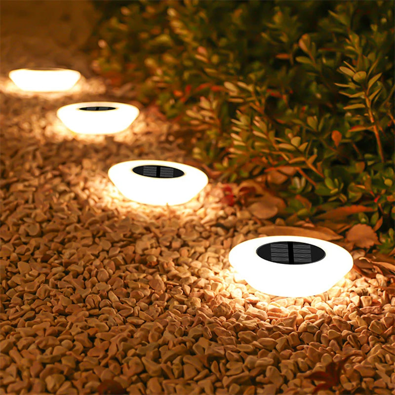 Solar ground light with 14 LEDs and 360° ground illumination – Set of 4