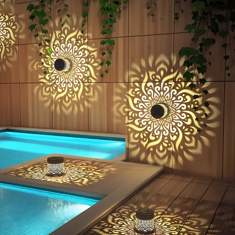 Solar lantern with decorative shadow pattern