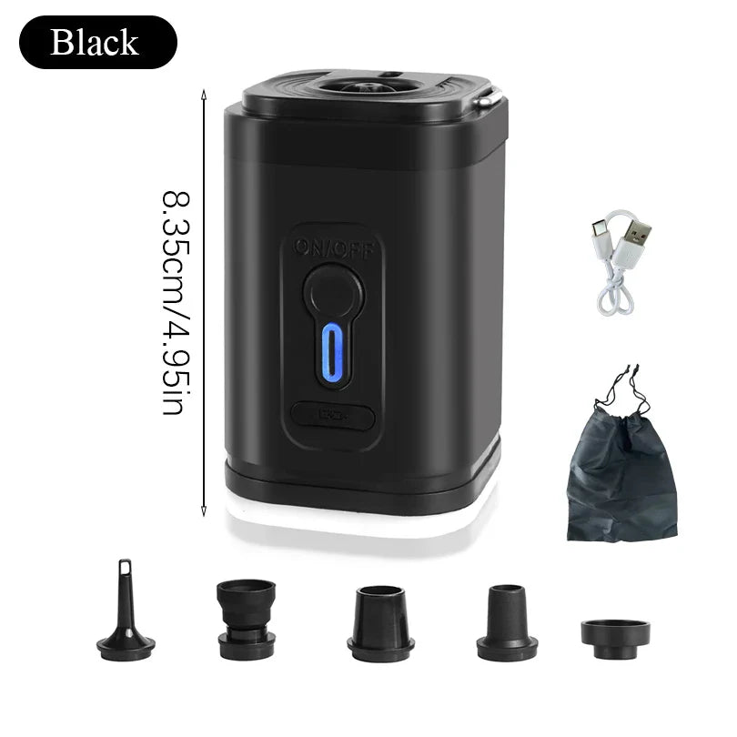 Mini air pump USB-C rechargeable with 5 nozzles