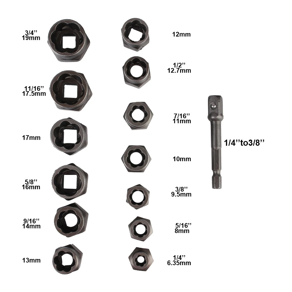 Schraubenausdreher-Set 14-teilig 6,35-19 mm – Beschädigte Schrauben