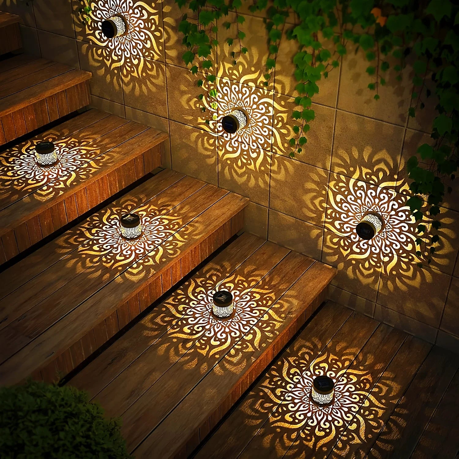 Solar lantern with decorative shadow pattern