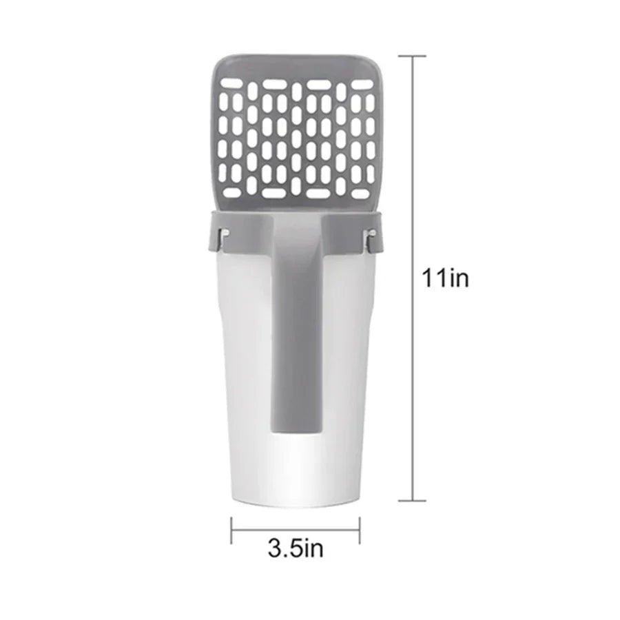 Cat litter scoop with collection container and poop bags