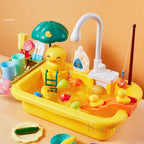 Water play table with fountain and toys