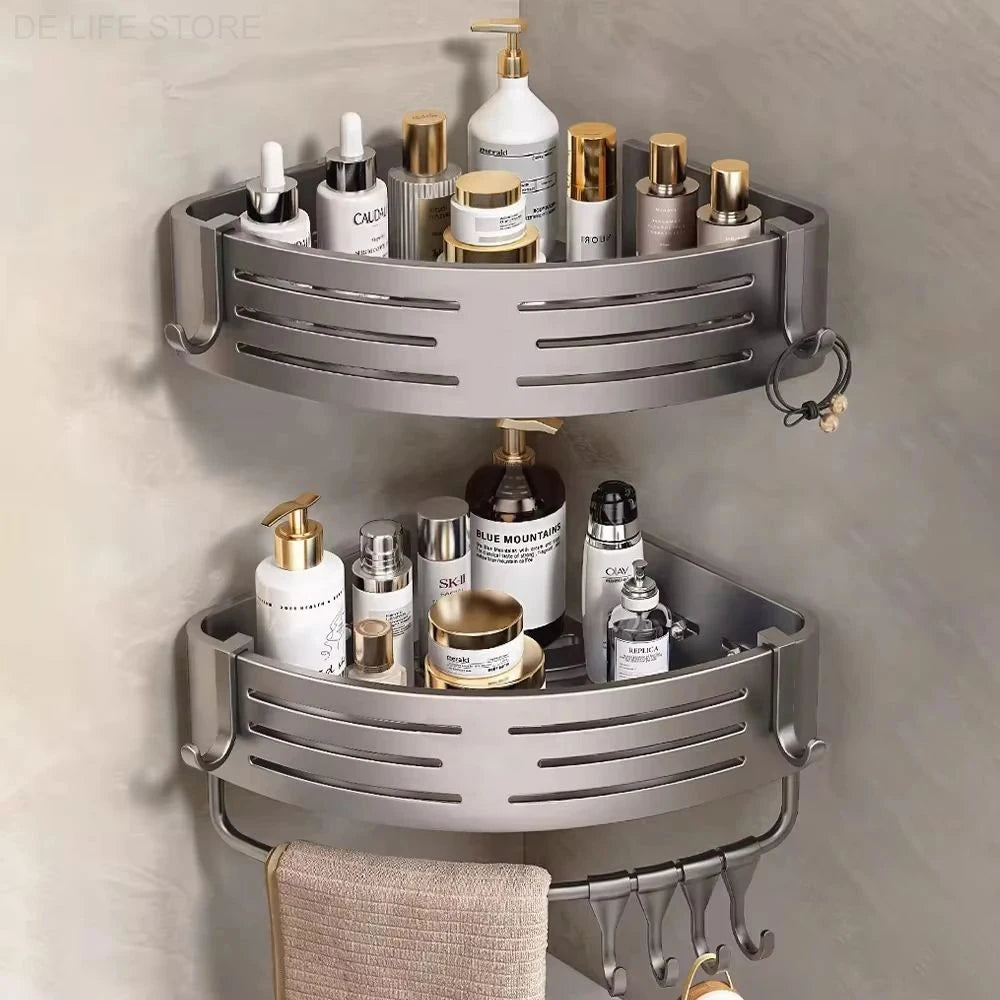 Shower Shelf 2-Piece Set – Drill-Free Wall Mounting with Hooks
