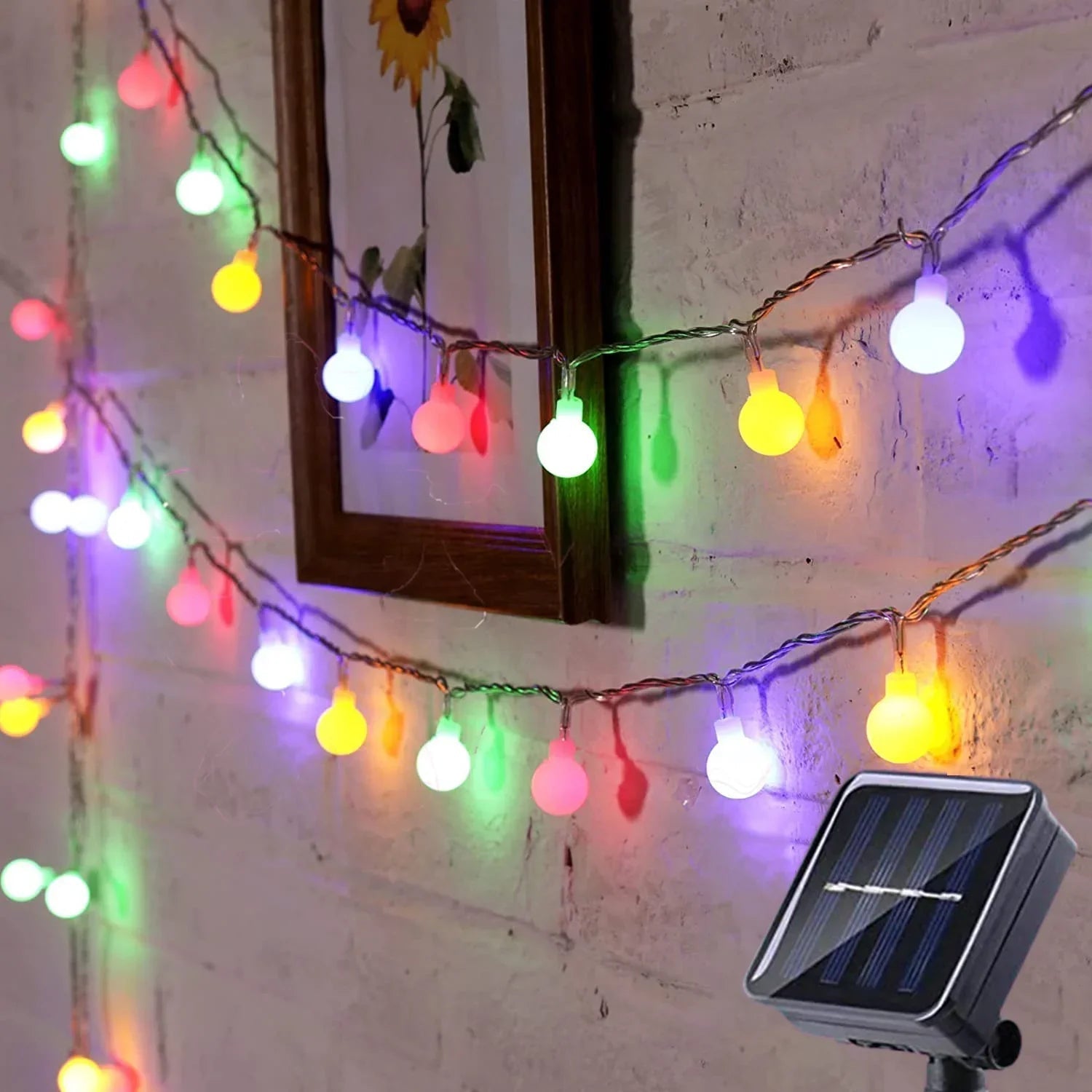 Solar-Lichterkette für Außen mit warmweißem und buntem Licht