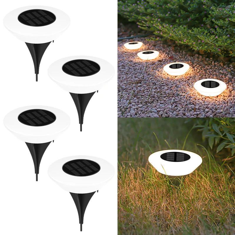 Solar ground light with 14 LEDs and 360° ground illumination – Set of 4