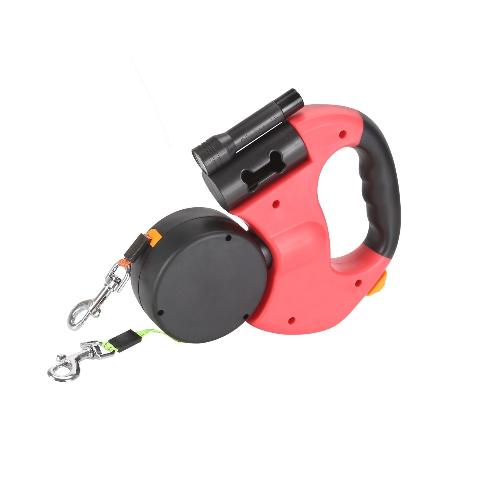 Doppelte Einzieh-Hundeleine mit LED-Taschenlampe – Zwei Hunde gleichzeitig führen