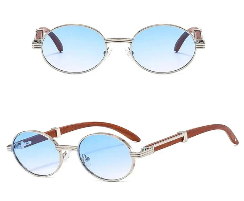 Sonnenbrille Oval mit Holzrahmen
