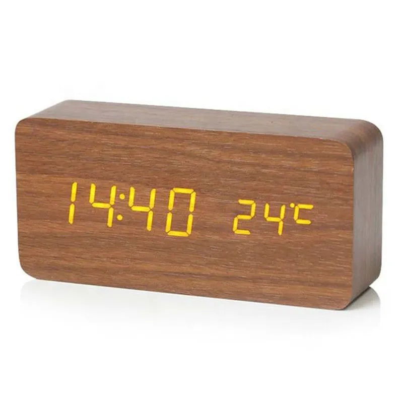 LED alarm clock wood design with temperature display