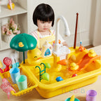Water play table with fountain and toys