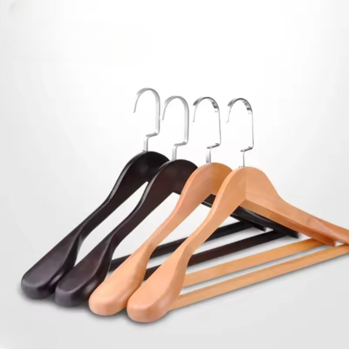 Wooden hanger with curved shoulder shape