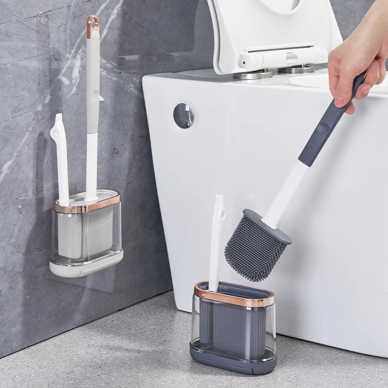 Silicone Toilet Brush Set with Wall Mount & Drain Cleaner