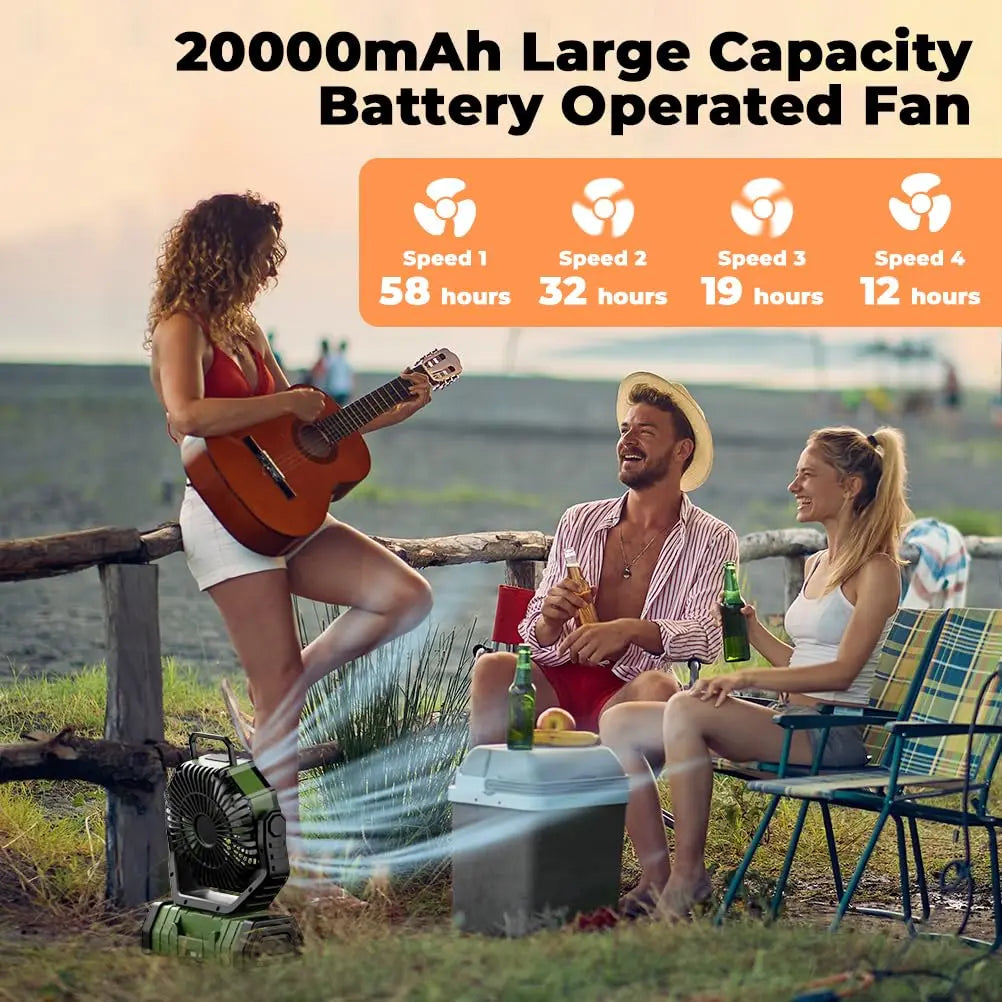 Camping-Ventilator mit 20.000mAh Akku und LED-Licht