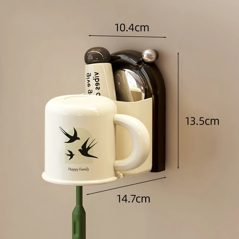 Toothbrush holder with cup – wall mount without drilling