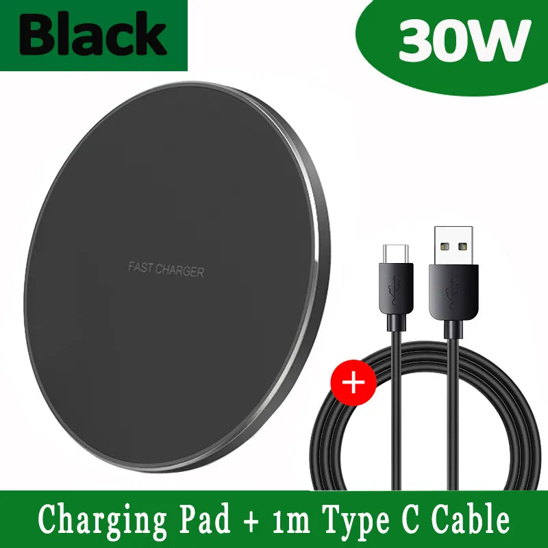 Drahtlose Ladestation 30W mit LED-Ring und USB-C-Kabel