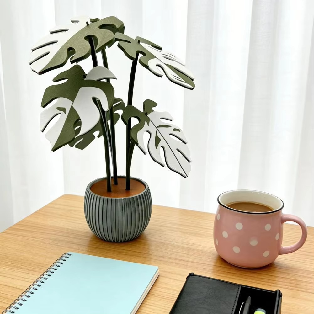 Coaster with Monstera Artificial Plant – Surface Protection with Decorative Accent