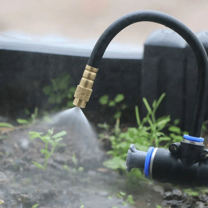 Irrigation system for garden & balcony — 360° spray nozzles, no electricity needed