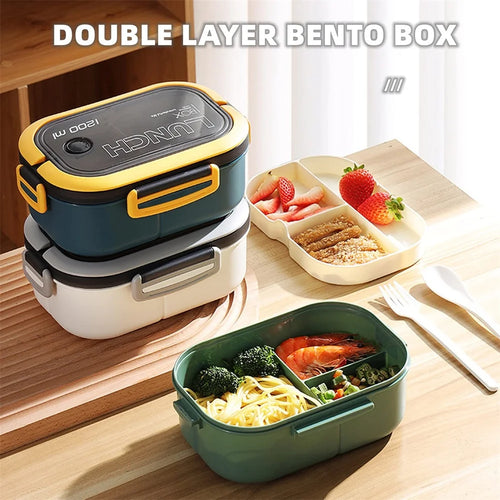 Bento-Box 2-stufig mit Löffel und Gabel, 1200 ml