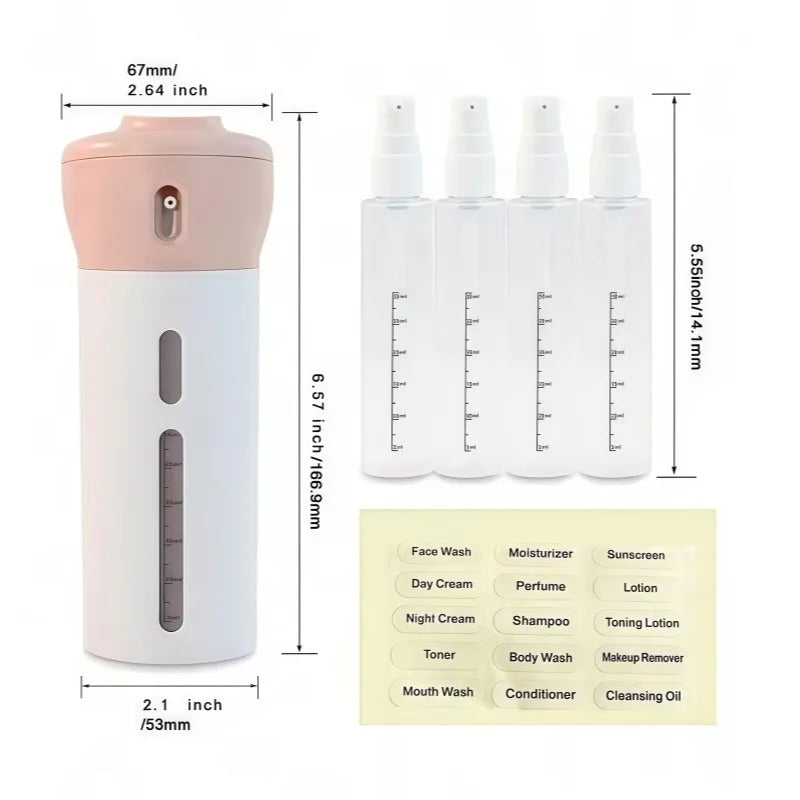 Reise-Dosierflasche 4-in-1 nachfüllbar und auslaufsicher