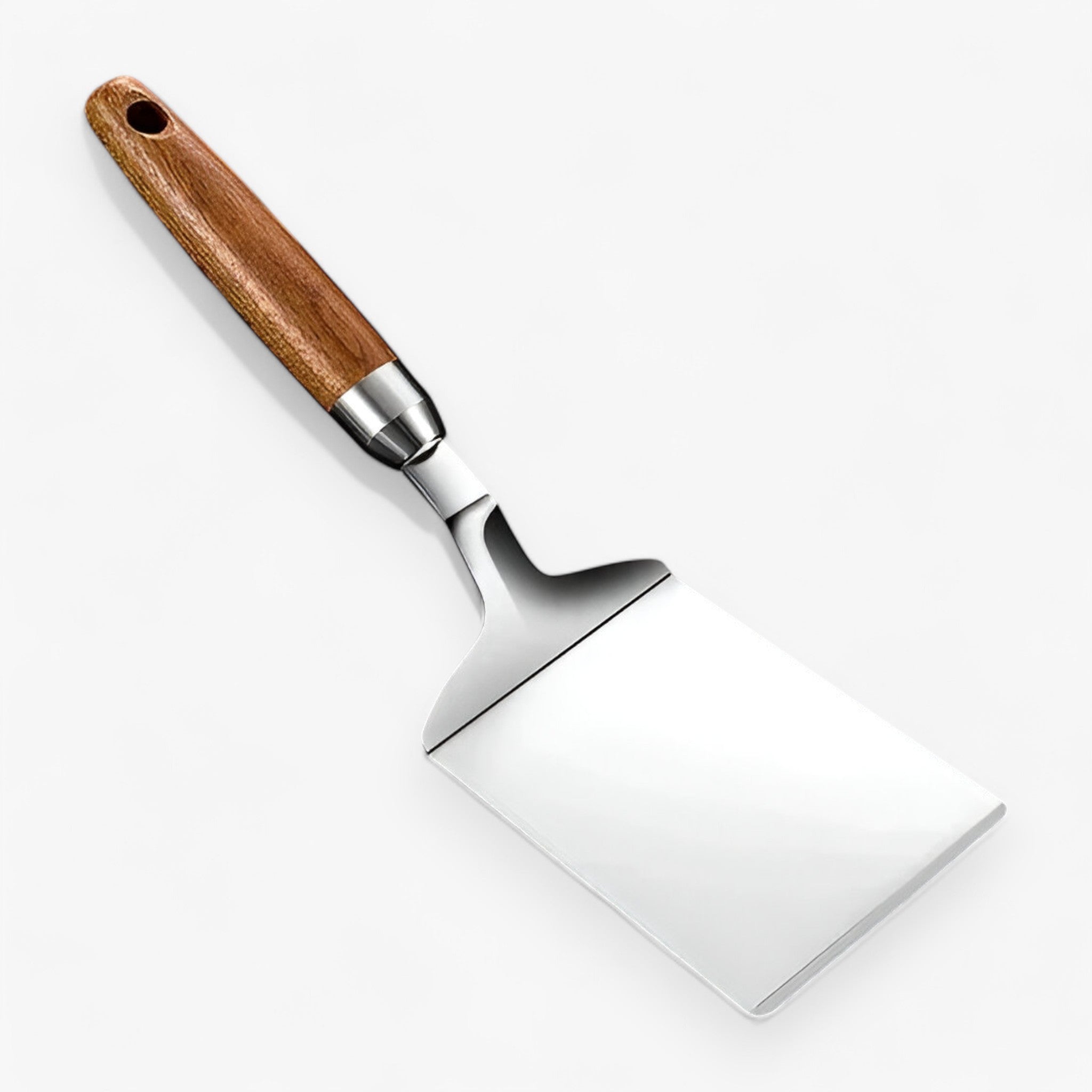 Square spatula with wooden handle – Precise flipping for grill and pan