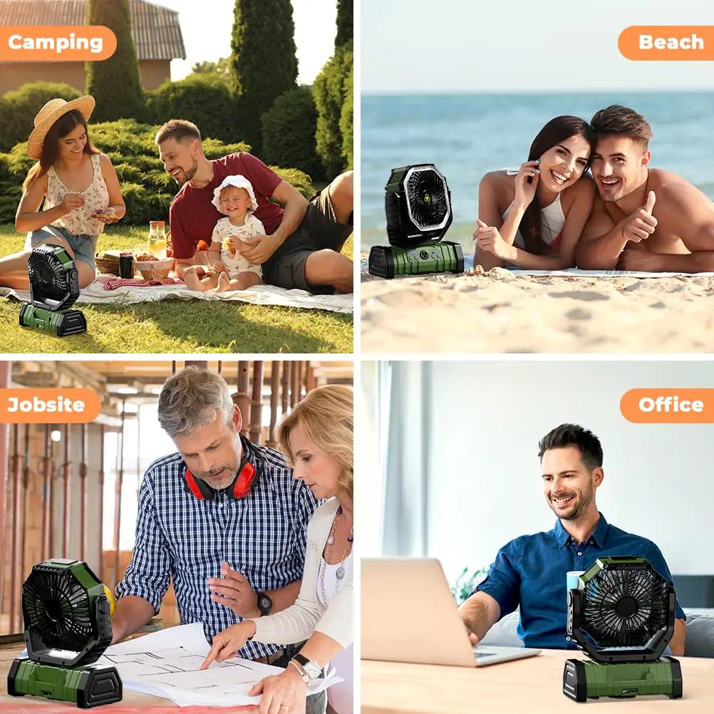 Camping-Ventilator mit 20.000mAh Akku und LED-Licht