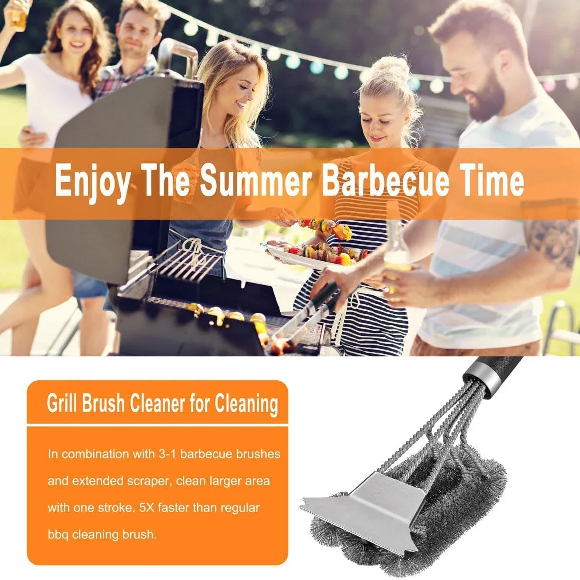 Grillbürste 3-in-1 mit Schaber – Edelstahl-Reinigungsbürste