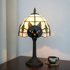 Tischlampe Buntglas mit Katzenmotiv – Tiffany-Stil