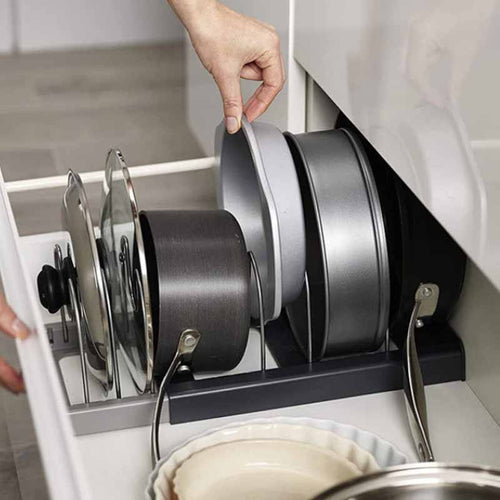 Extendable Pan and Lid Holder – For Drawers & Cabinets