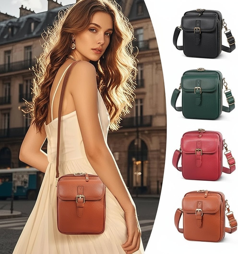 Leather-Look Crossbody Bag with Buckle Detail – Multiple Compartments
