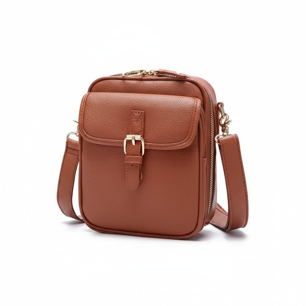 Leather-Look Crossbody Bag with Buckle Detail – Multiple Compartments