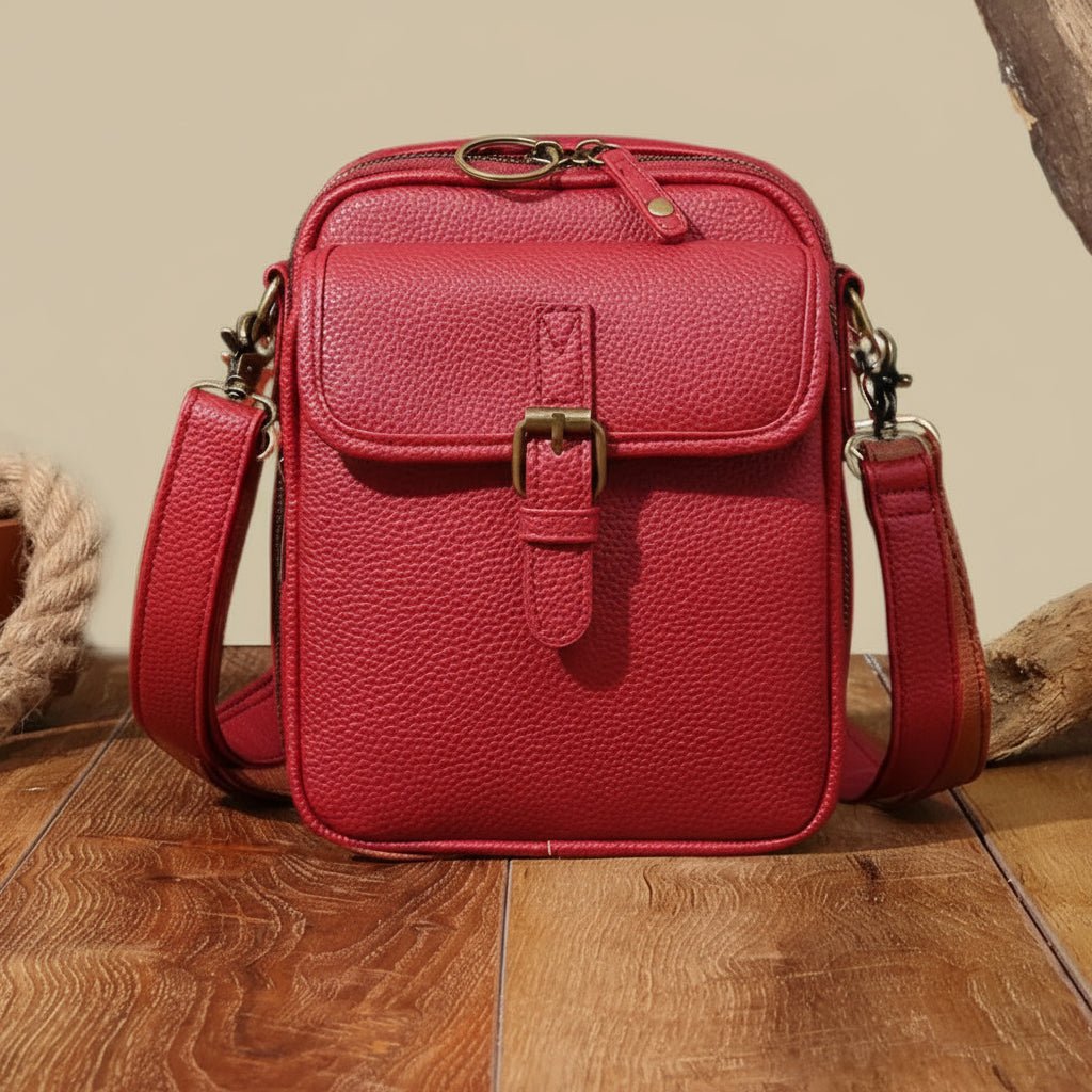 Leather-Look Crossbody Bag with Buckle Detail – Multiple Compartments