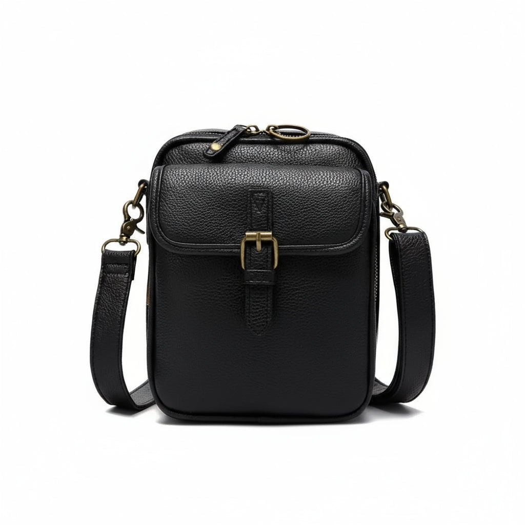 Leather-Look Crossbody Bag with Buckle Detail – Multiple Compartments