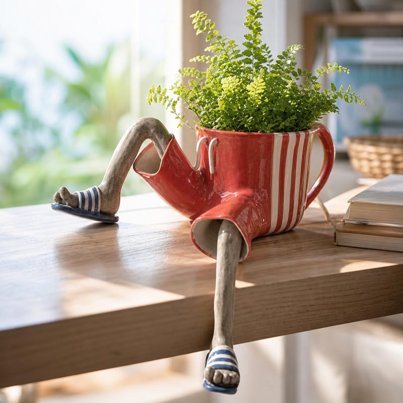 Blumentopf sitzende Beine Figur Deko