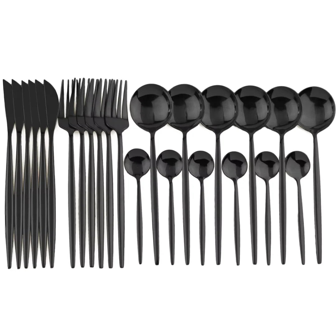 Schwarzes Besteck-Set 24-teilig – Komplett für 4 Personen